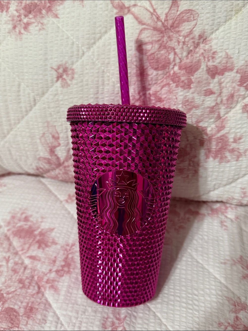 Starbucks Metallic Fuchsia Studded Tumbler with Straw 16oz